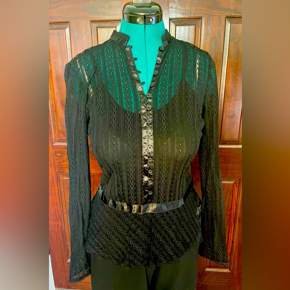 I.N.C Black Lace blouse with black tank (attached), size M.